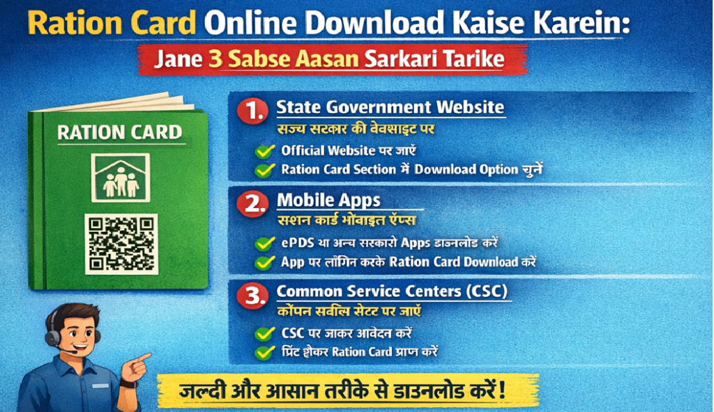 Ration Card online download process showing government portal steps on computer screen